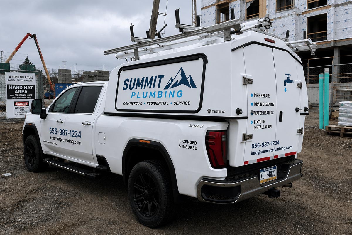 Master 60 plumbing service body with optional side door and ladder rack