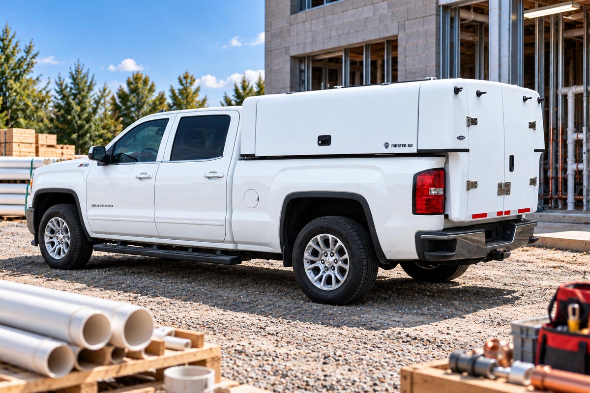 Master 50 service body for plumbers on a pickup truck
